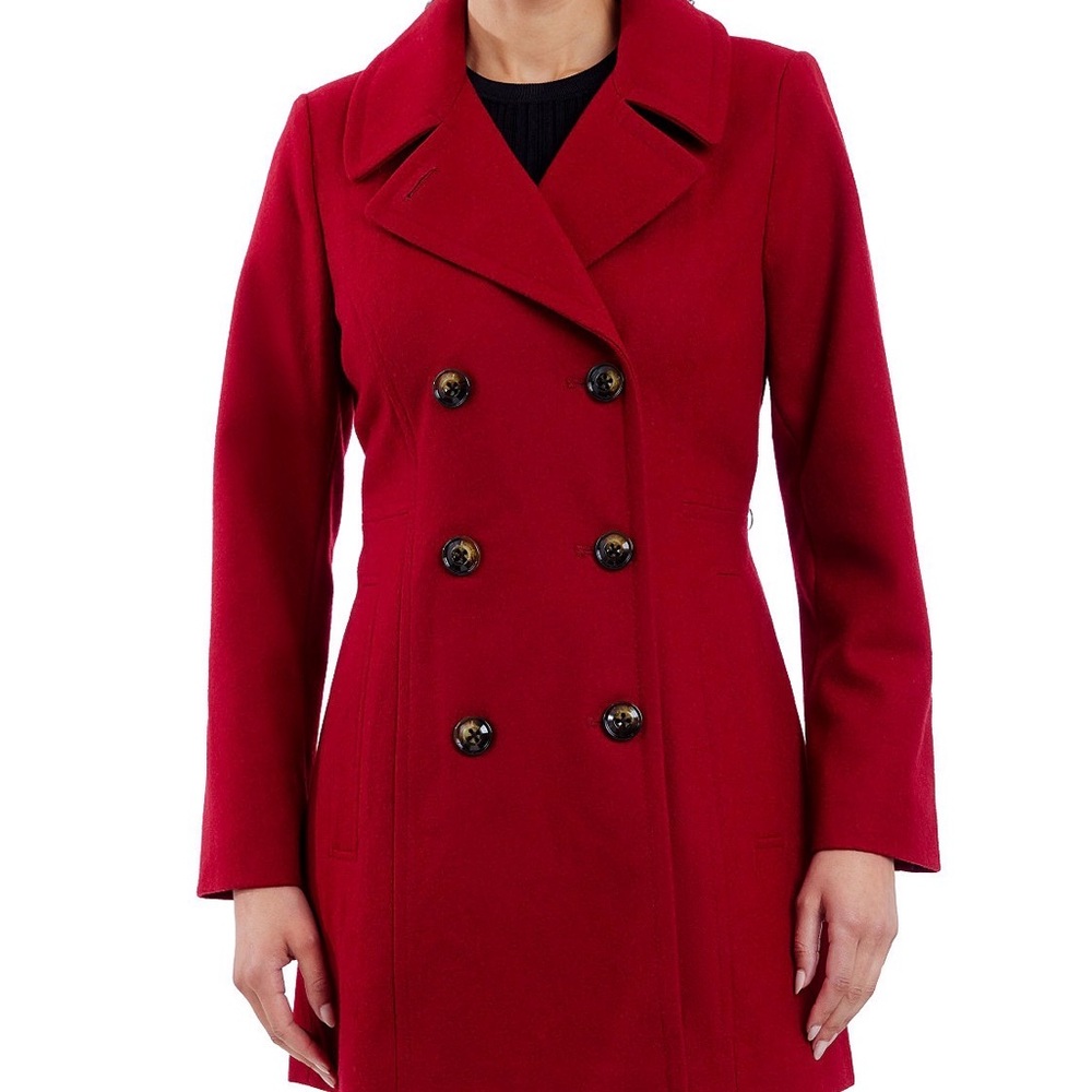 Anne Klein Wool-Blend Peacoat in Red – Women’s Large